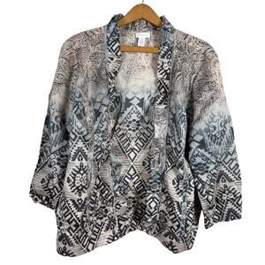 Chico's Women Open Jacket Blazer Size 2 (US Large/12) Ruffled Linen Blend Boho